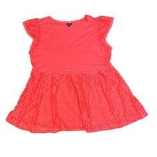 Torrid Coral Lace Trimmed Flutter Sleeve V Neck Tunic Dress Plus Size 2
