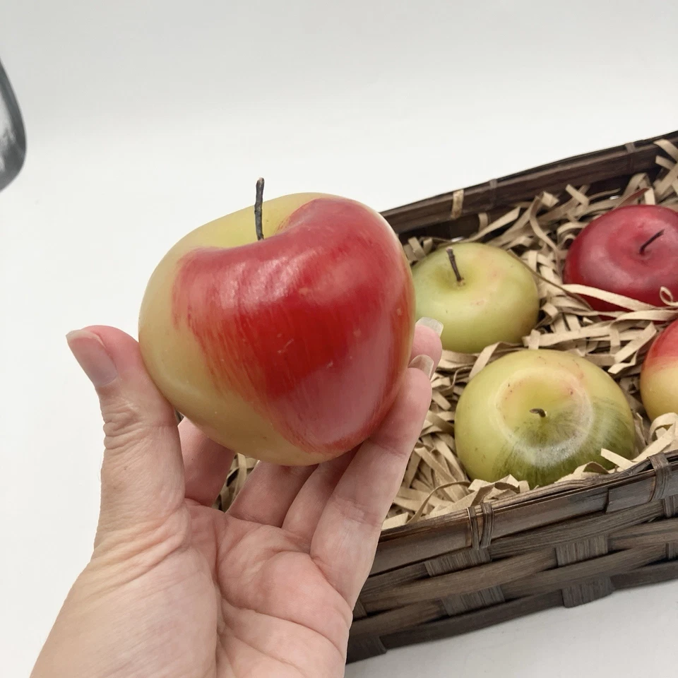 Juego de velas de manzana en cesta - Centro de mesa de frutas de otoño decoración de cocina 6 piezas Foto 3 de 4