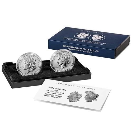 2pc Set - 2024-S $1 Reverse Proof Morgan and Peace Silver Dollar w/ Box ,OGP