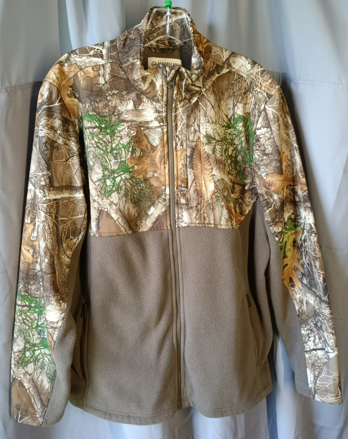 Magellan Outdoor Fleece Jacket Full Zip Brown Leave Pattern Men's Med