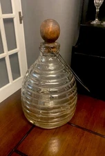 Vintage Large 10” Ribbed Glass Footed Wasp / Fly Catcher W/Topper - Bubbles