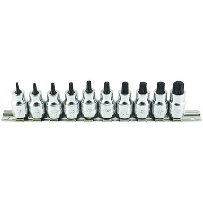 Stubby Torx Bit Steckschlüsselsatz 3/8'' Antrieb T10-T55 10tlg auf Clipschiene Dreizack T121600