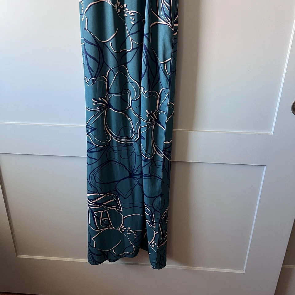 Everly Dress Womens Small Teal Floral Halter High Neck Maxi Lined Pockets DR7633 - Image 3 of 4
