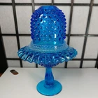 Fenton Colonial Blue Hobnail 3pc Pedestal Fairy Lamp  8.25"