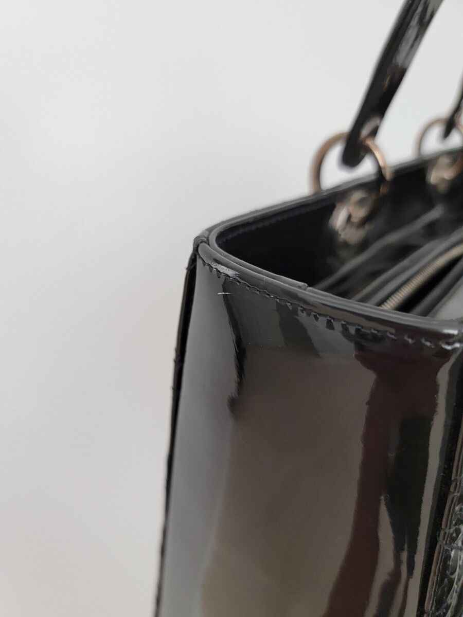 Christian Dior Large Lady Dior Bag In Black Patent Leather W Christian Dior Large Lady Dior Bag In Black Patent Leather W