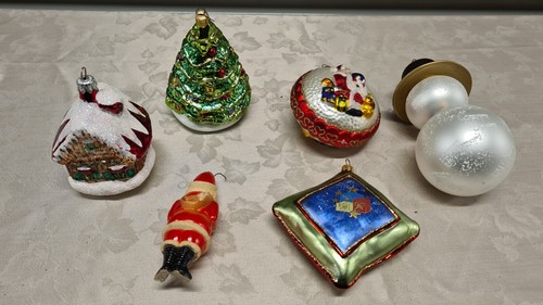 Nice Vintage Art Glass Christmas Ornaments Santa Snowman Set Of 6 - Picture 9 of 17