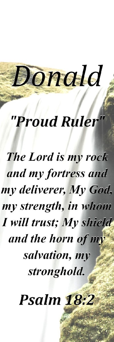 Donald &ldquo;Proud Ruler&rdquo; Keepsake Name Meaning Bookmark with Bible 