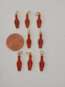 Vintage Lot of 8  Enameled Collectible Bowling Pin Dangle Charms