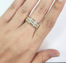 Real 10k Gold Mens Ring wedding Engagement Band 1/2 CT Natural Diamonds Two Rows