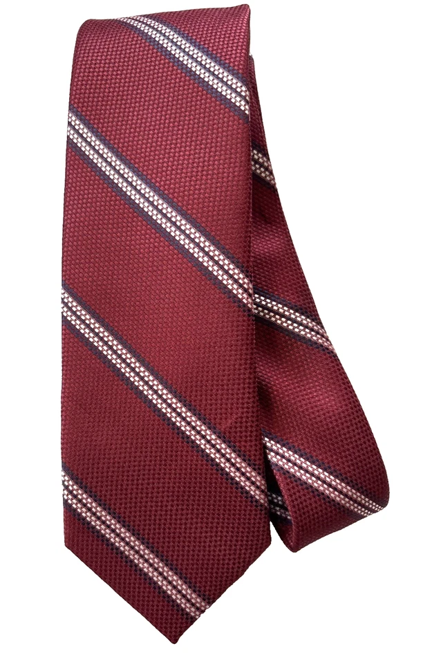 Corbata Perry Ellis Portfolio Hombre Rayas Blancas en Jacquard Borgoña 59x3" Foto 3 de 4