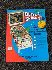 1972 GOTTLIEB FACTORY ORIGINAL OUTER SPACE  PINBALL PROMO FLYER NEW OLD STOCK