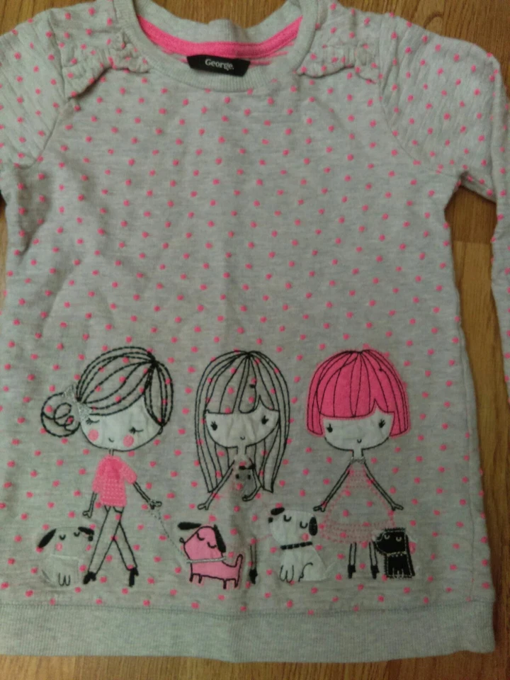 Suéter Pullover George Rosa Gris Parche Puntadas Niñas con Perros Niños Talla 4-5 Foto 4 de 4