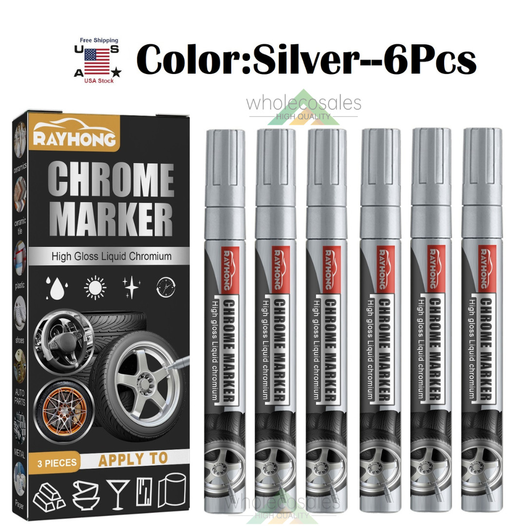6&times; Liquid Mirror Chrome Marker Set DIY Car Paint Pen Metal 