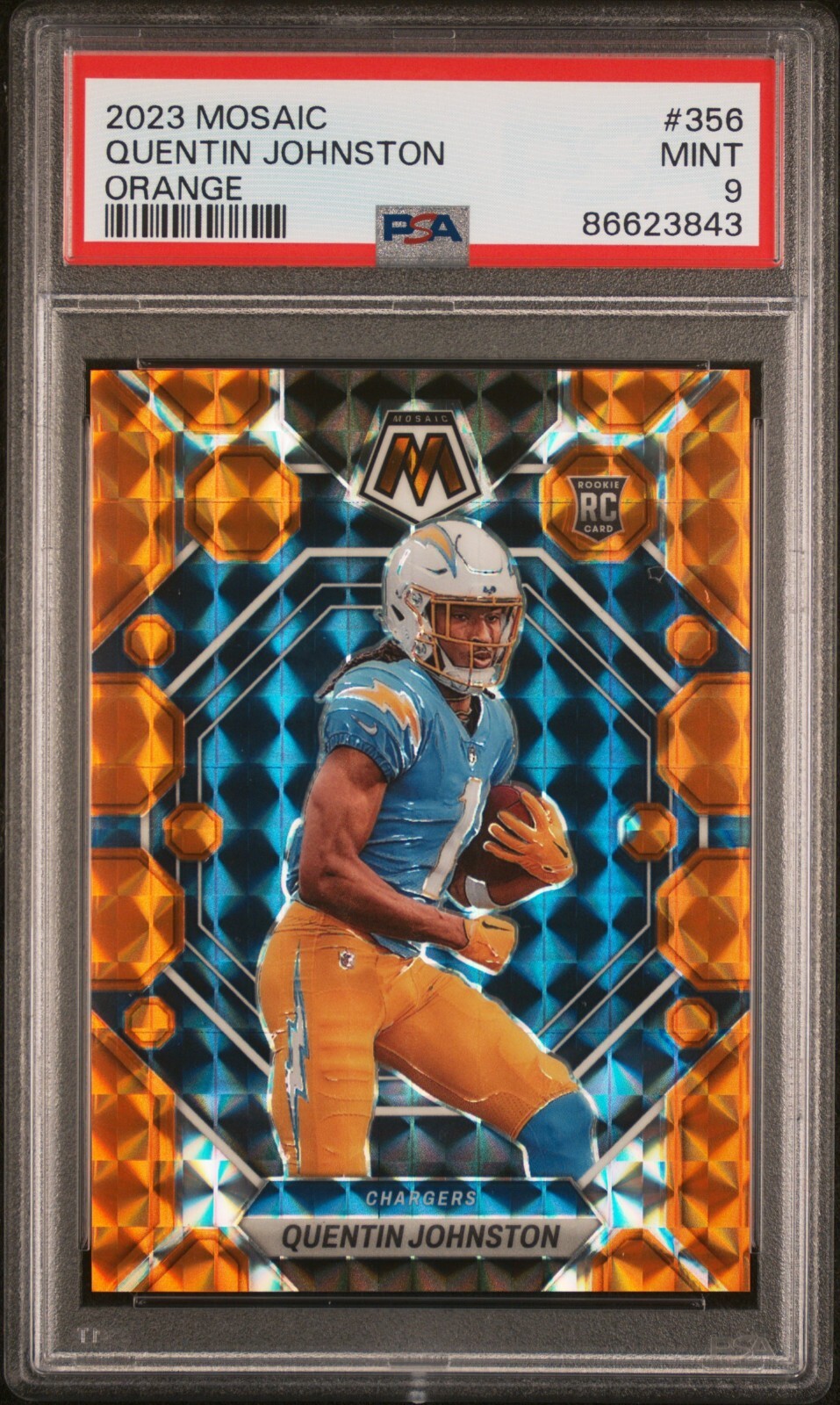 PSA 9 - 2023 Panini Mosaic QUENTIN JOHNSTON RC Orange Mosaic Prizm 160/199 #356