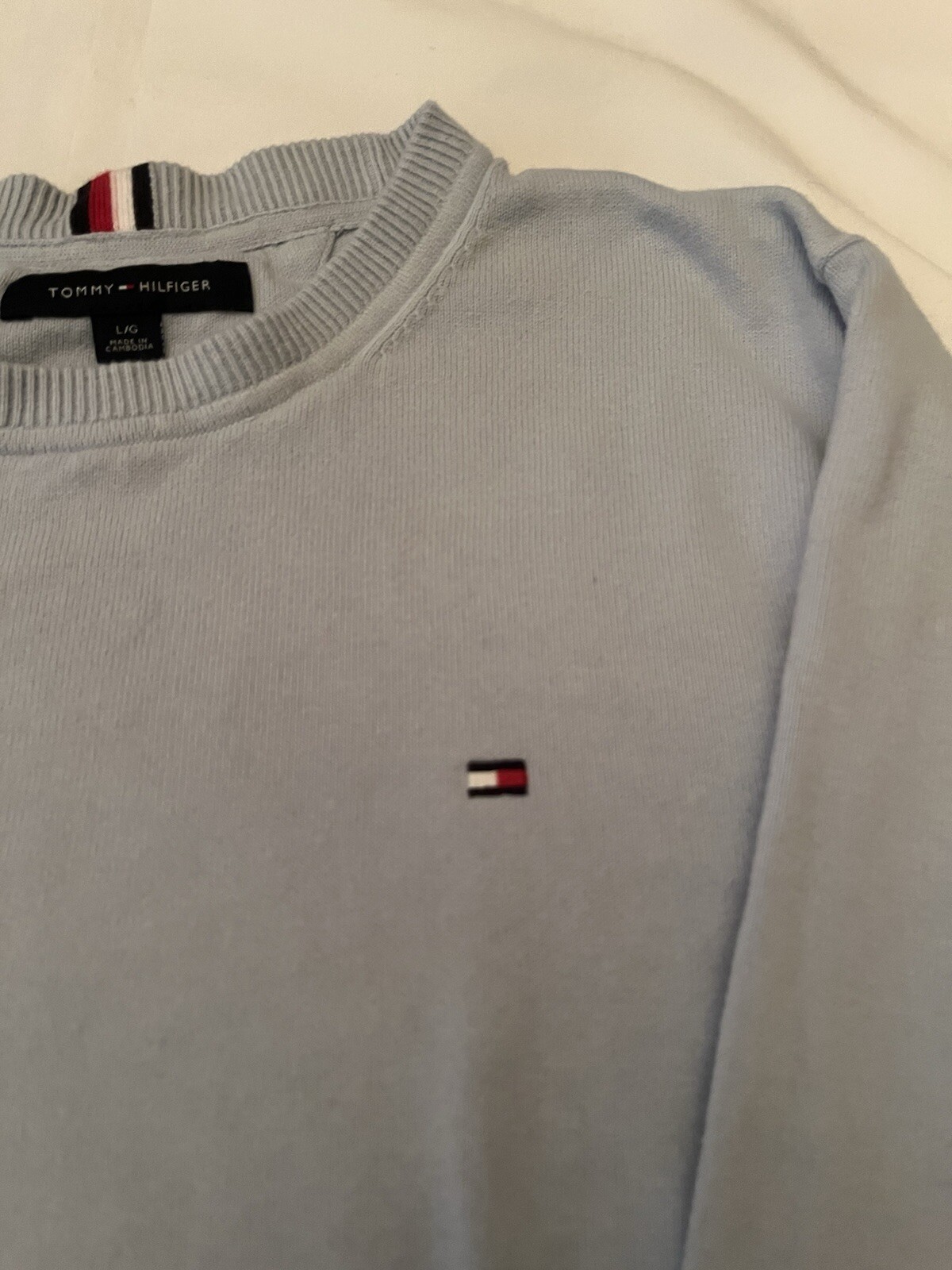 Tommy Hilfiger Men's Essential Solid All Cotton Flag Logo Crewneck Sweater Sz L image 2