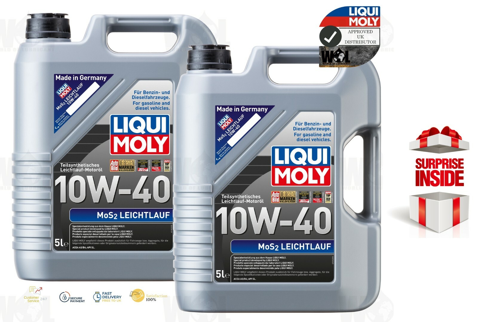 10W 40 Engine Oil Liqui Moly MoS2 Leichtlauf Made in Germany 2184 10 L
