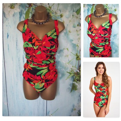 NEW LADIES BONMARCHE SWIMSUIT SIZE 18, Red floral Twist Knot Front Swim  Costume UK