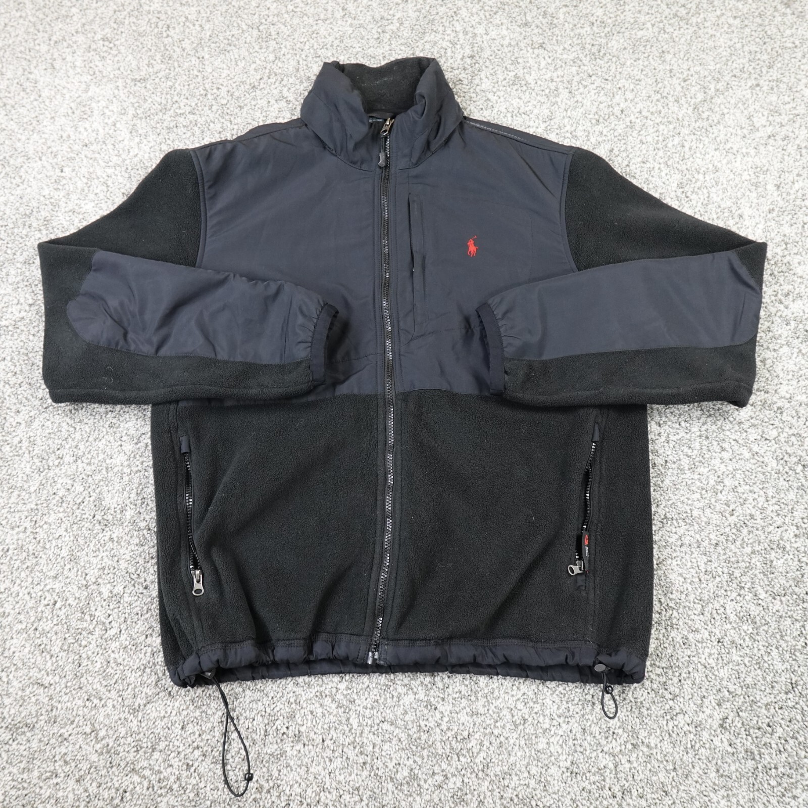 Giacca Vintage Polo Ralph Lauren Uomo L Nero Pony Pile Bomber Polartec Zip Cappotto