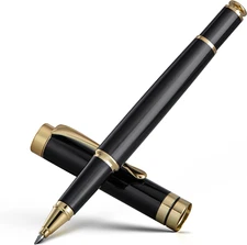 BEILUNER Ballpoint Pens, Stunning Black Chrome Metal Pen with Golden Trim, Best