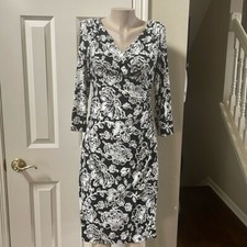 Ralph Lauren black/white print Ruched side Dress, sz 6