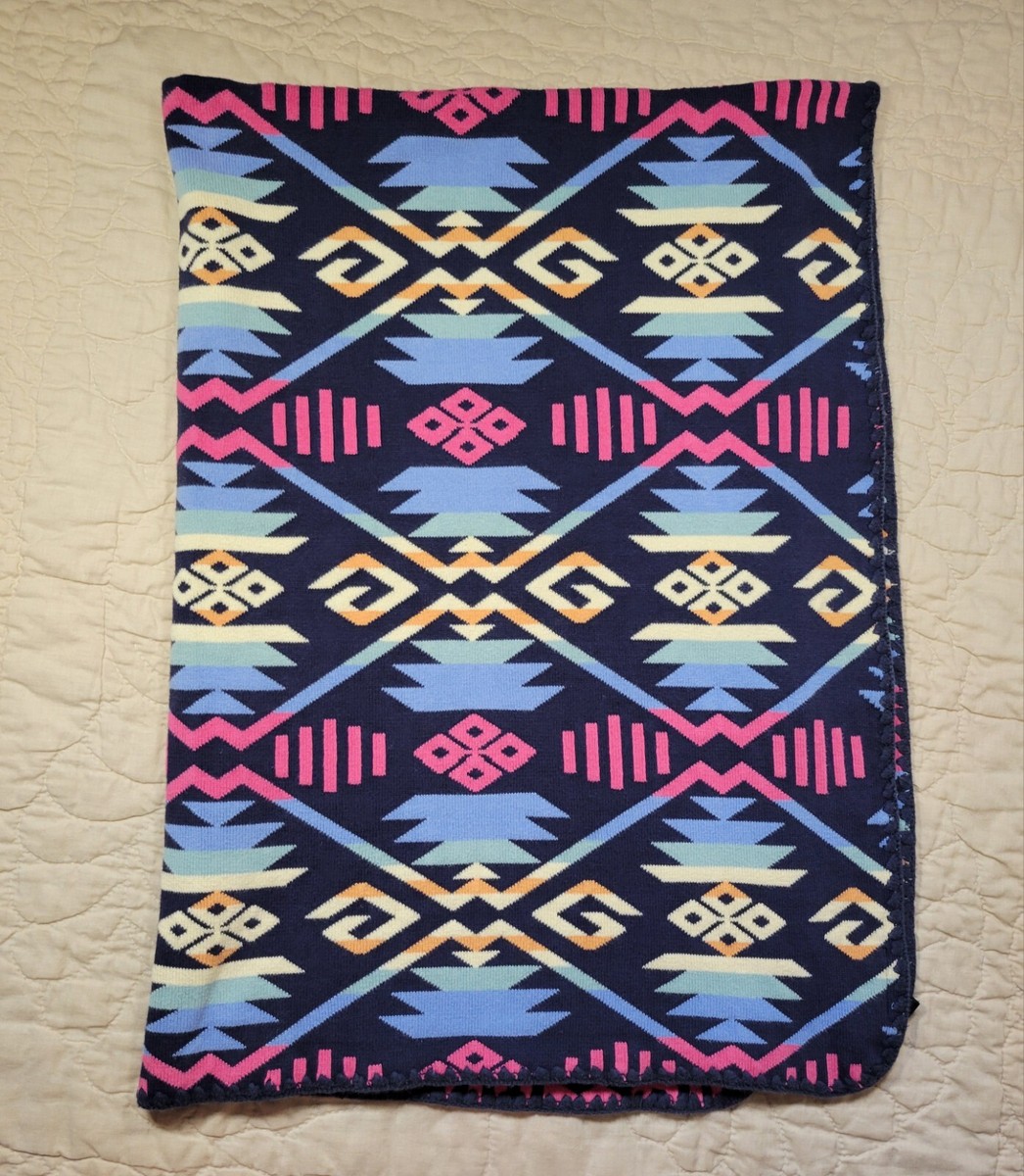 Pendleton Dark Blue Baby Blanket Pink Yellow Green Orange Azteca