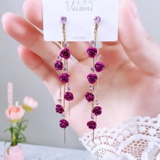 Rose Flower Dangle Drop Long Stud Earrings For Womens Wedding Party Jewellery UK