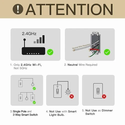 Smart Toggle Light Switch Single Pole 3 Way Wall Switch 2.4G