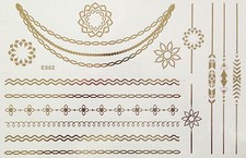 Temporary Tattoo Flash Gold 15 Pieces Bracelet Necklace Ring Body E2