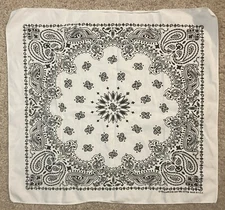Hav-A-Hank 100% Cotton White Paisley Bandanna RN 15187 Made In U.S.A. 20 x 19”