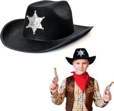 1 x Child Black Cowboy Sheriff Hat Wild Western Fancy Dress Party Accessory
