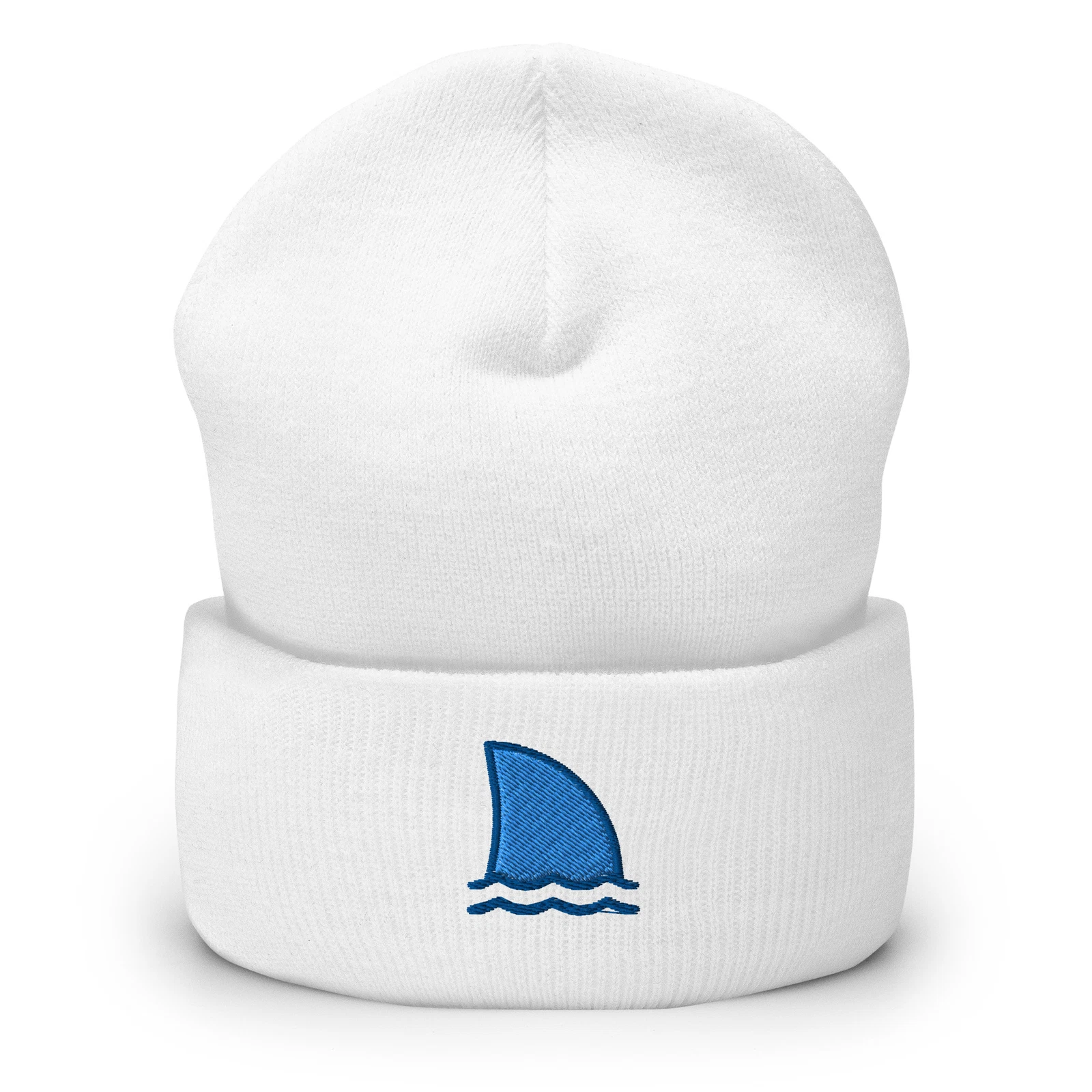 Fin Embroidered Beanie Shark Cuffed Hat Winter Gift for Ocean Lover