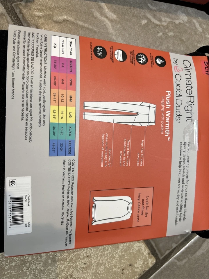 全新 2 对 Climate Right CUDDLDUDS CUDDL DUDS 黑色保暖紧身裤 女式 S — 第 3/4 张图片