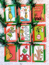  9 Tags Christmas Grinch Handmade Hang  Gift Tags Scrapbook Parties Crafts 65R
