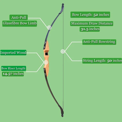 52'' Archery Recurve Bow 40LBS Hunting Arrows Set Wooden Bow for Adults Beginner - Picture 4 of 16