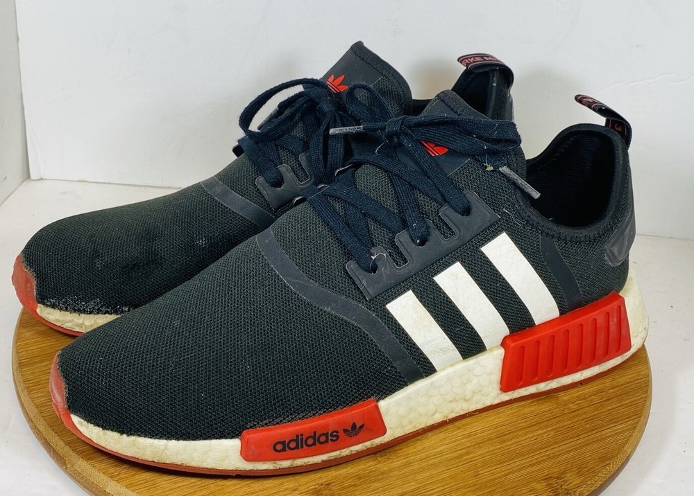Adidas NMD R1 GW1620 Black Vivid Red Men's Boost Running Shoes Size 12 SEE PIC