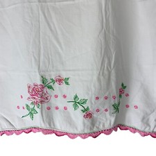 Vintage Pillowcase Embroidered White Pink Floral Rose Print 20x27 Cottagecore