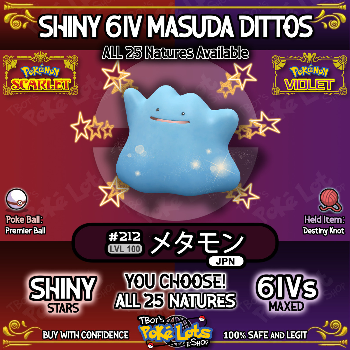 Ditto 6 IV Shiny Japanese Any NATURES ITEMS Pokemon Scarlet & Violet -   Israel