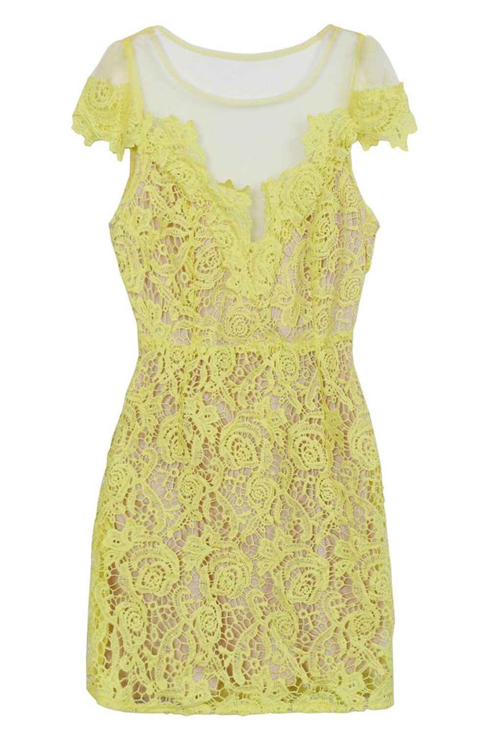 Women Beautiful Mesh FLoral Lace Pattern Knee Length Party Dress