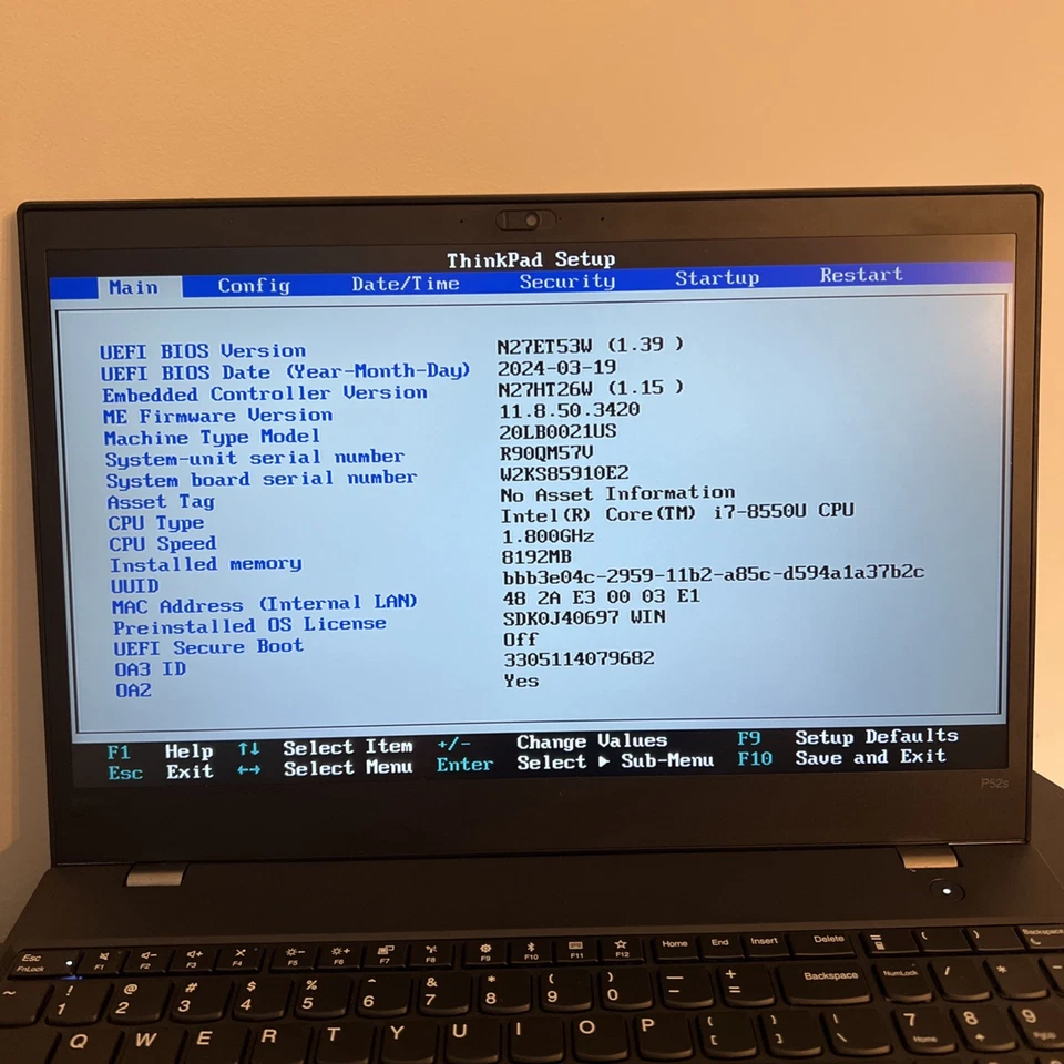 Lenovo Thinkpad P52s i7-8550U@1.80GHz 8GB RAM 240GB SSD Win 11 Pro NVIDIA P500 Foto 2 de 4