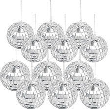 28 Pcs Mini Mirror Disco Balls, 1.5" Hanging Glass Decorations, Silver Reflectiv