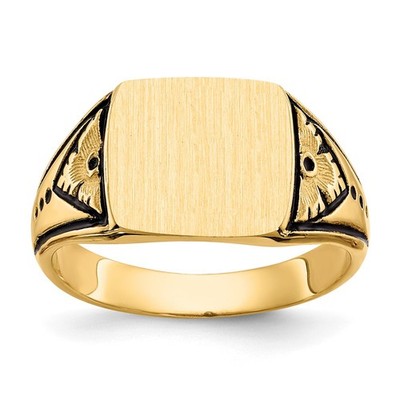 14k Yellow Gold 11.5x11.0mm Closed Back Antiqued Signet Ring