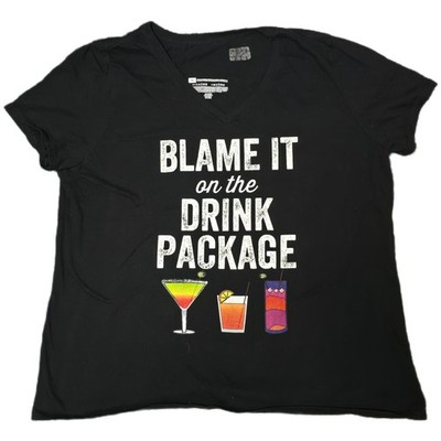 Gildan Graphic T-Shirt Women XL Cruise Blame It On The Drink Package V-Neck (D)