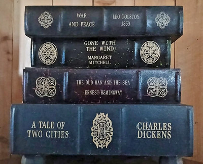 Vintage Wooden Stacked Faux Leather Books with 4 drawers OBO