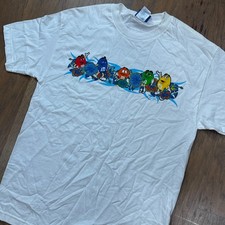 Vintage M&Ms Shirt Mens L White Hawaiian Floral Graphic Print Mars Candy Cotton