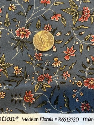 1800's Reproduction cotton Marcus Fabrics Freedom Rings Blue Medium Florals 1372