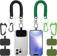 Phone Tether Lanyard Anti Theft Strap with Carabiner Black Green