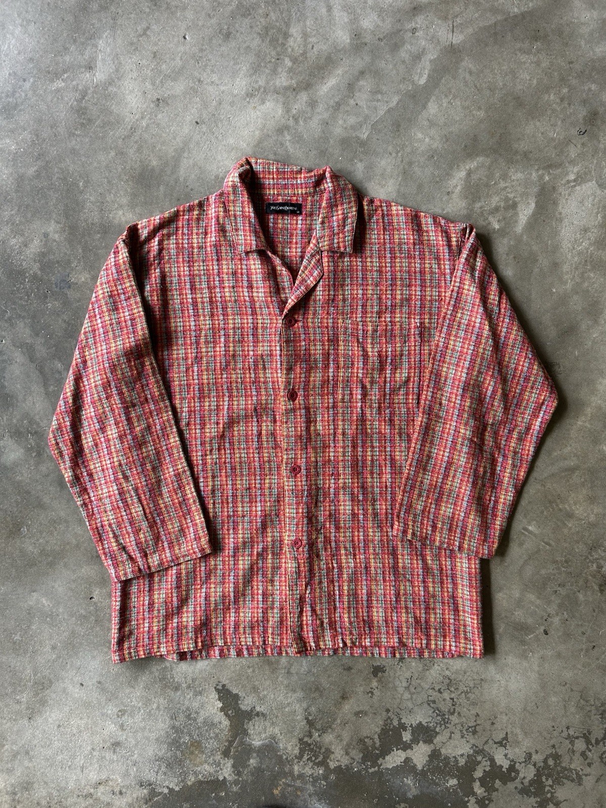 Camicia uomo Yves Saint Laurent in flanella con bottoni manica lunga a quadri taglia media