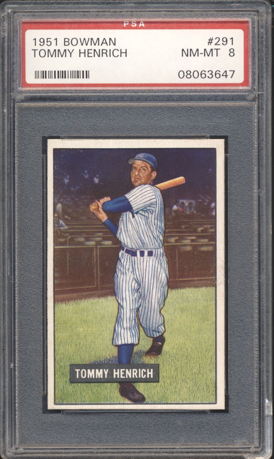 1951 Bowman Baseball Tommy Henrich #291 PSA 8 YANKEES NMMT High Number SET BREAK