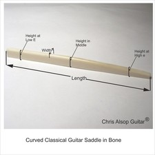 Gebogener Knochensattel f&uuml;r klassische Gitarre. Gr&ouml;&szlig;e w&auml;hlbar. UK Made by Chris Alsop Gitarre