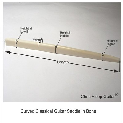 Gebogener klassischer Gitarrenknochensattel. Größe wählbar. UK Made by Chris Alsop Gitarre